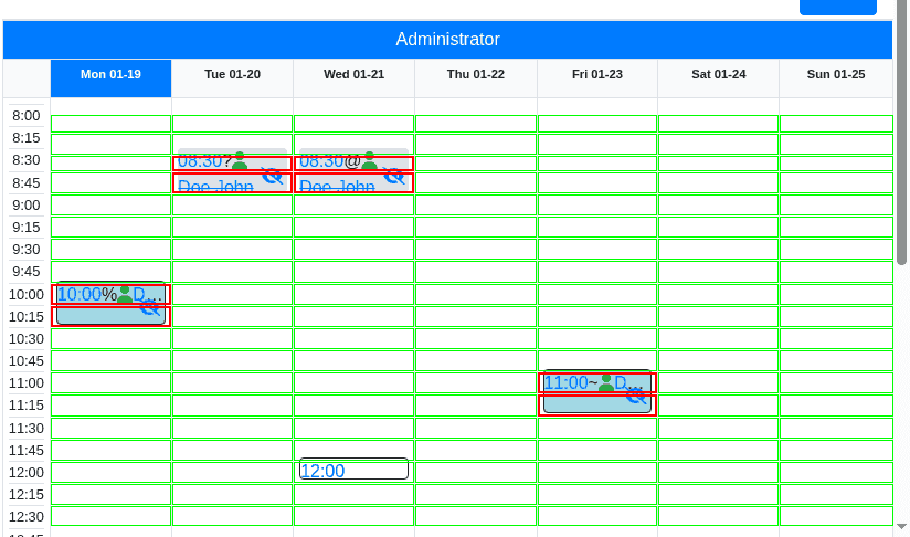 EHR schedule grid with detected cells outlined by the extraction pipeline